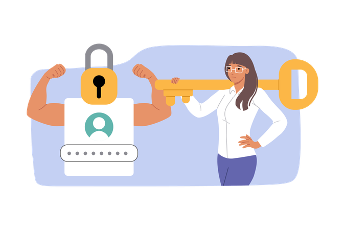 Businesswoman working on account protection  Illustration