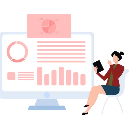 Businesswoman Working On Analysis Chart  Illustration