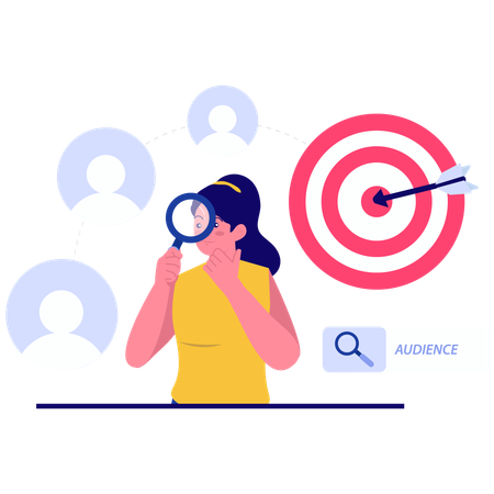 Businesswoman working on audience insight research  Illustration