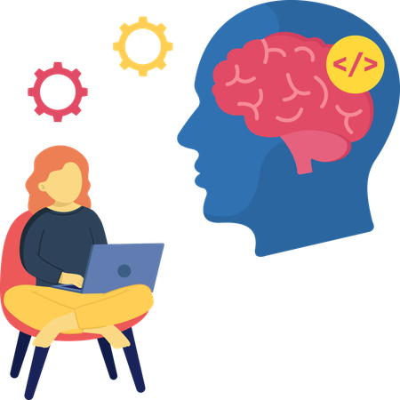 Businesswoman working on brain development  Illustration