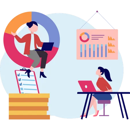 Businesswoman working on business analysis  Illustration