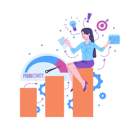 Businesswoman working on business data  Illustration