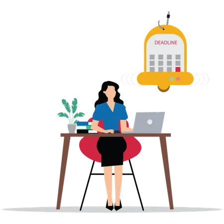 Businesswoman working on business deadline  Illustration