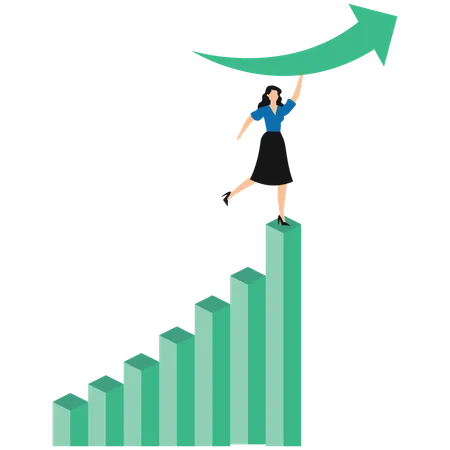 Businesswoman working on business growth graph  Illustration