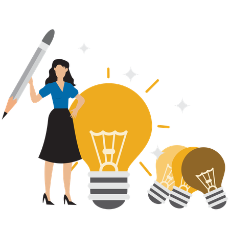 Businesswoman working on business idea  Illustration