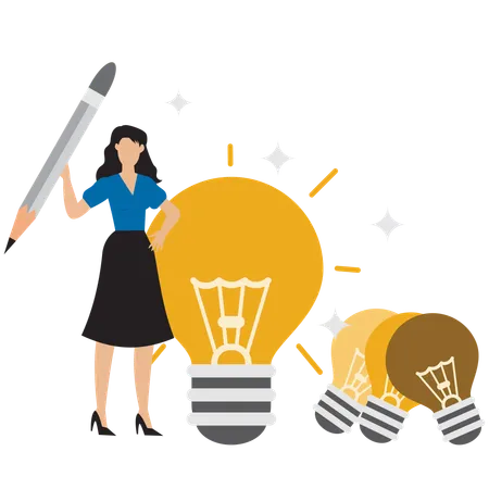 Businesswoman working on business idea  Illustration