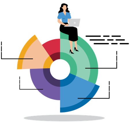 Businesswoman working on business pie chart  Illustration