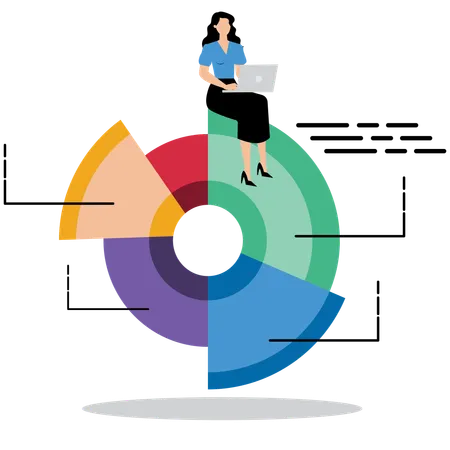 Businesswoman working on business pie chart  Illustration