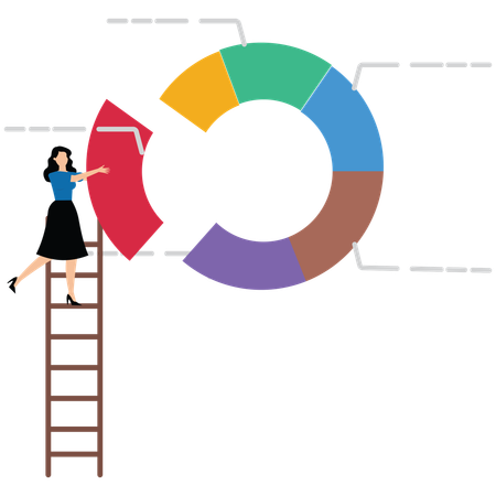 Businesswoman working on business pie chart  Illustration