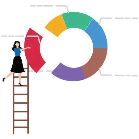 Businesswoman working on business pie chart  Illustration