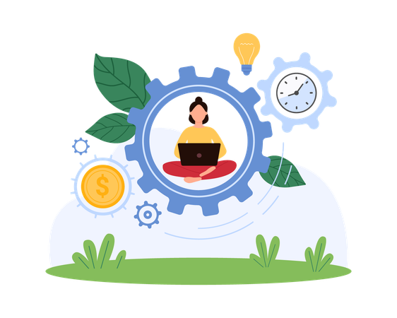 Businesswoman working on business productivity Illustration