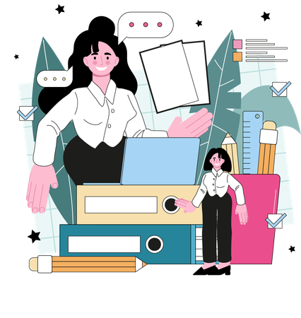 Businesswoman working on business report  Illustration