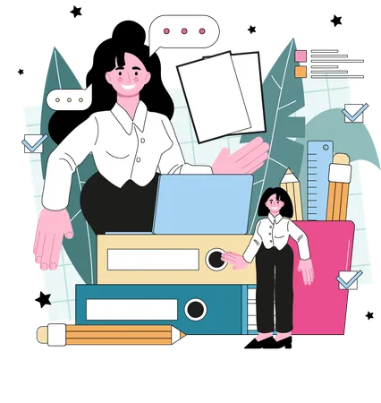 Businesswoman working on business report  Illustration