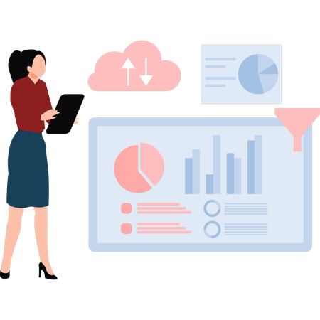Businesswoman Working On Cloud Data  Illustration