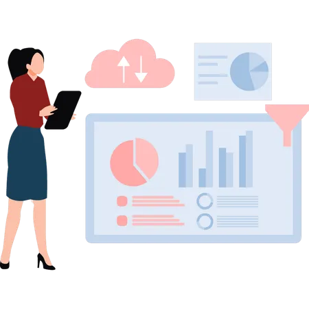 Businesswoman Working On Cloud Data  Illustration