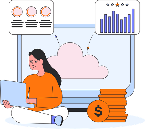 Businesswoman working on cloud mining  Illustration