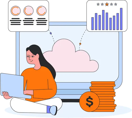 Businesswoman working on cloud mining  Illustration