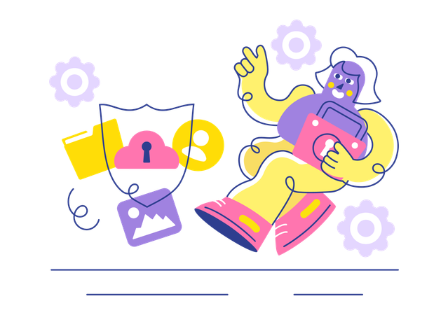 Businesswoman working on Cloud Security  Illustration
