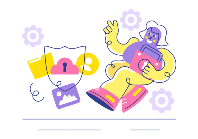 Businesswoman working on Cloud Security  Illustration
