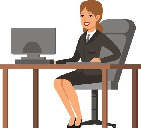 Businesswoman working on computer Illustration