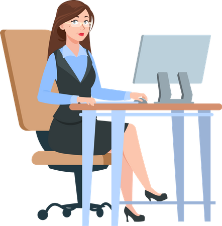 Businesswoman working on computer Illustration