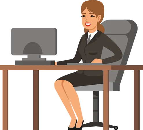 Businesswoman working on computer  Illustration