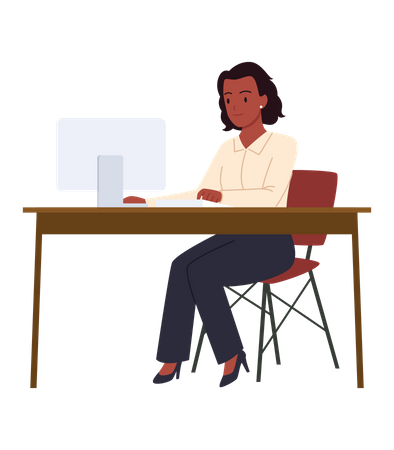 Businesswoman working on computer  Illustration