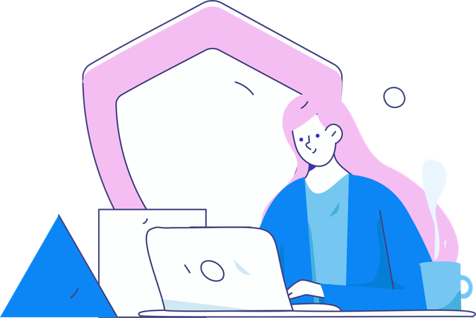 Businesswoman working on computer safety  Illustration