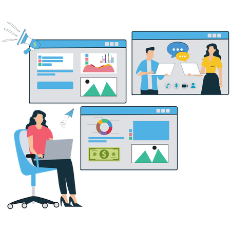 Businesswoman working on Content Marketing Process  Illustration