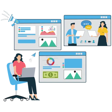 Businesswoman working on Content Marketing Process  Illustration
