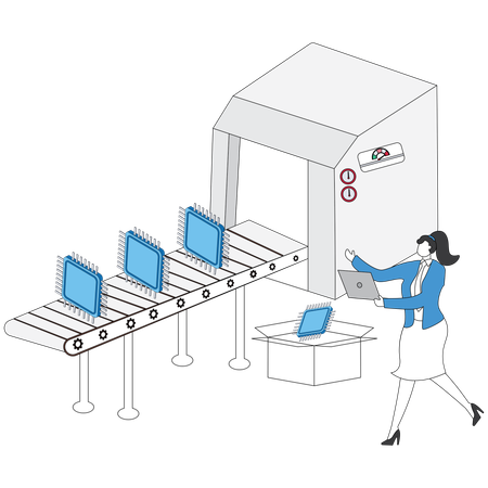 Businesswoman working on cpu manufacturing factory  Illustration