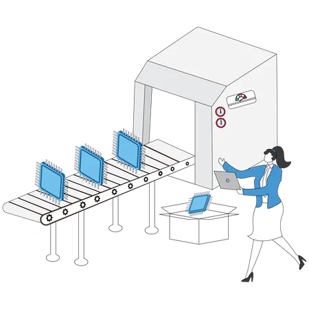 Businesswoman working on cpu manufacturing factory  Illustration