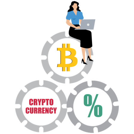 暗号通貨に取り組むビジネスウーマン  イラスト