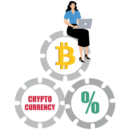 暗号通貨に取り組むビジネスウーマン  イラスト