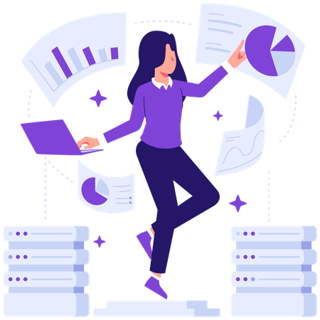Businesswoman working on data analytics  Illustration