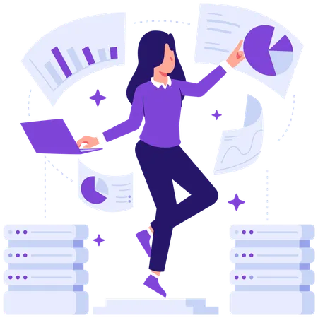 Businesswoman working on data analytics  Illustration