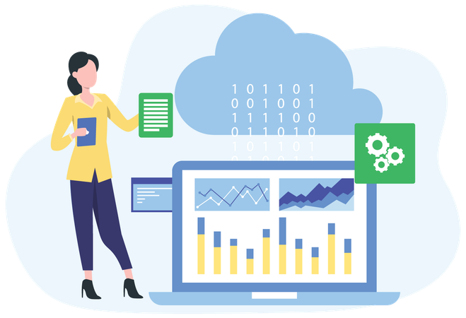 Businesswoman working on Data Mining  Illustration
