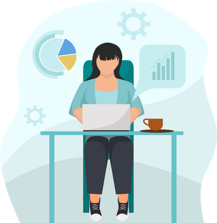 Businesswoman working on desk  Illustration