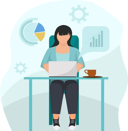 Businesswoman working on desk  Illustration