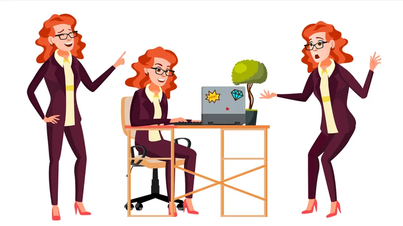 Businesswoman Working On Desk In Office Illustration