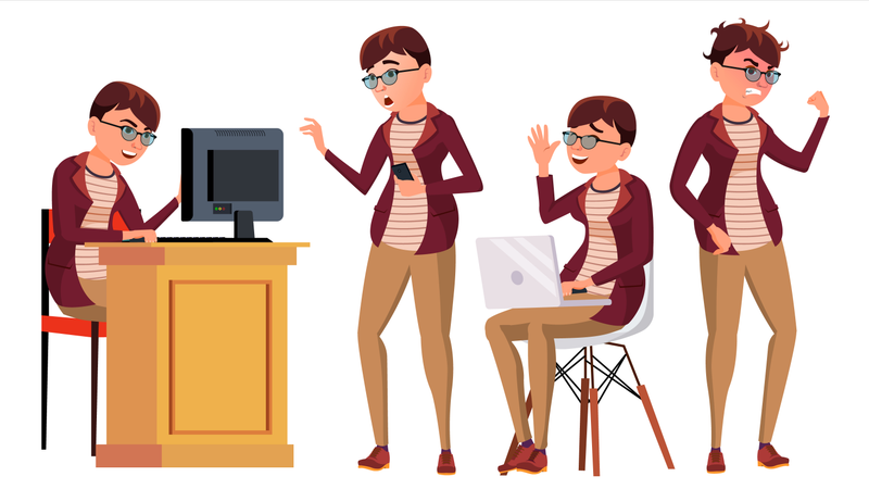 Businesswoman Working On Desk In Office With Different Gesture  Illustration