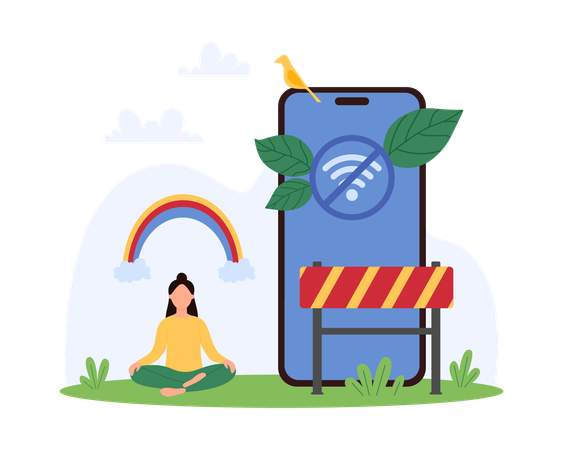 Businesswoman working on digital detox  Illustration