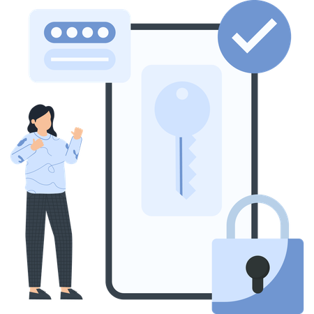 Businesswoman working on digital security  Illustration
