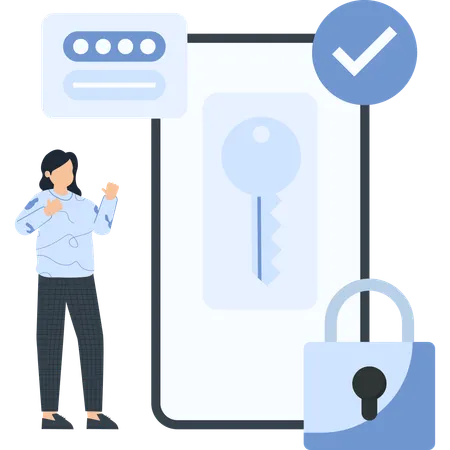 Businesswoman working on digital security  Illustration