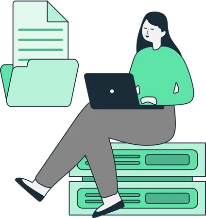 Businesswoman working on Document Storage  Illustration