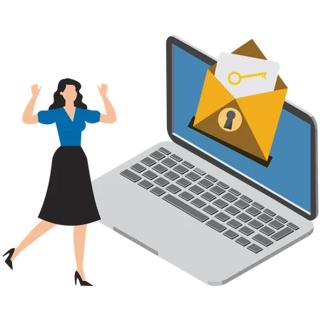 Businesswoman working on email security  Illustration