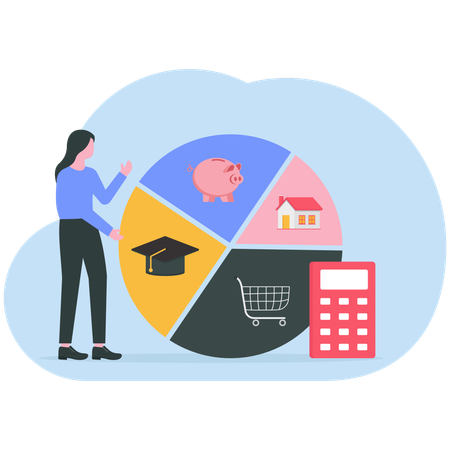 Businesswoman working on expense management  Illustration