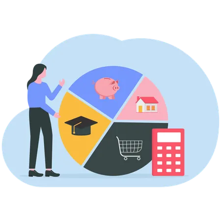Businesswoman working on expense management  Illustration