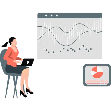 A Girl Is Working On Finance Chart Illustration