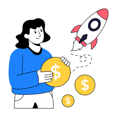 Businesswoman Working On Finance Startup  Illustration